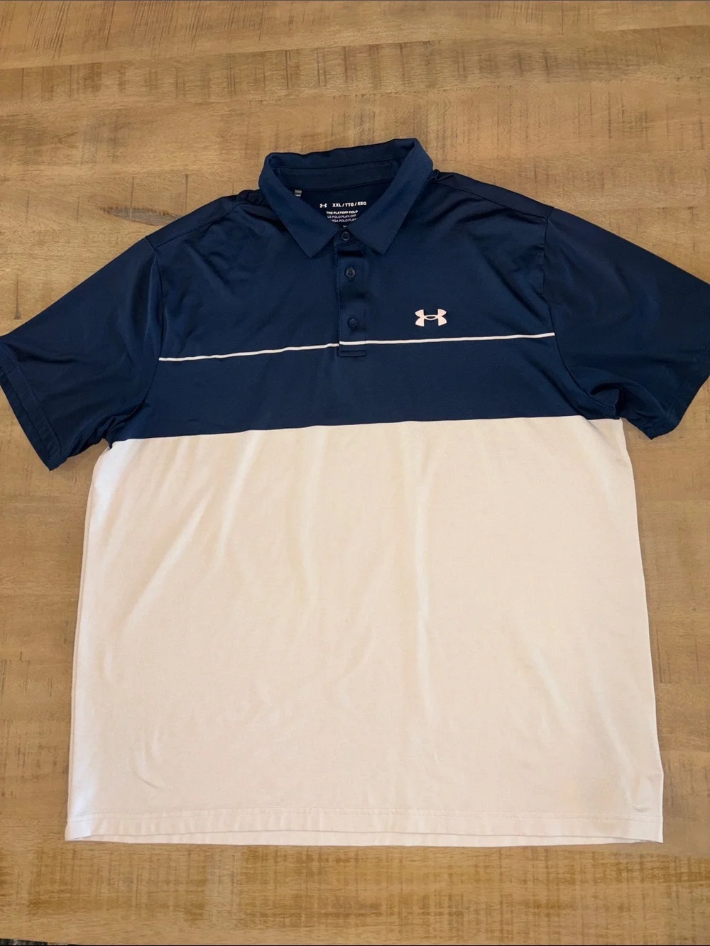 Under Armour The Playoff Polo Mens XXL Preppy Golf Navy Pink Excellent Condition - Picture 2 of 4